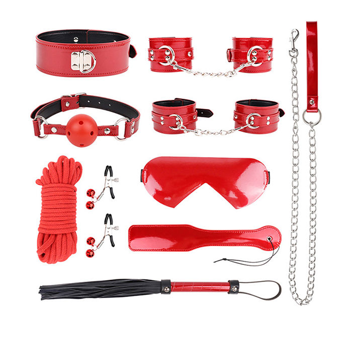BDSM 10pcs Red Luxury Leather Kit Red
