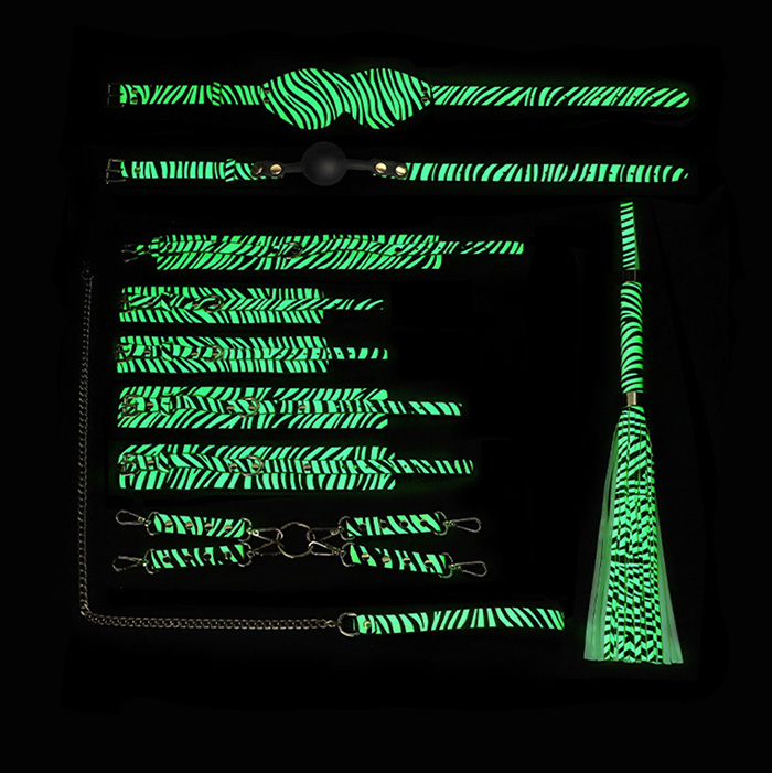 Glow In The Dark Zebra Bondage kit BDSM 8 Pcs Set